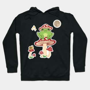 Kiki The Frog, Cute frog with a hat mushroom on a mushroom in the forest -Sticker style- Hoodie